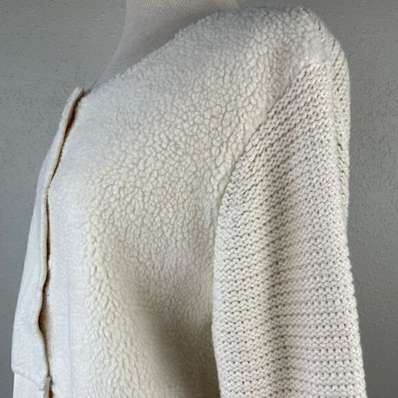 Anthropologie Dor Dor Couture Cream Button Down Fleece Jacket Size L EUC - Picture 4 of 8